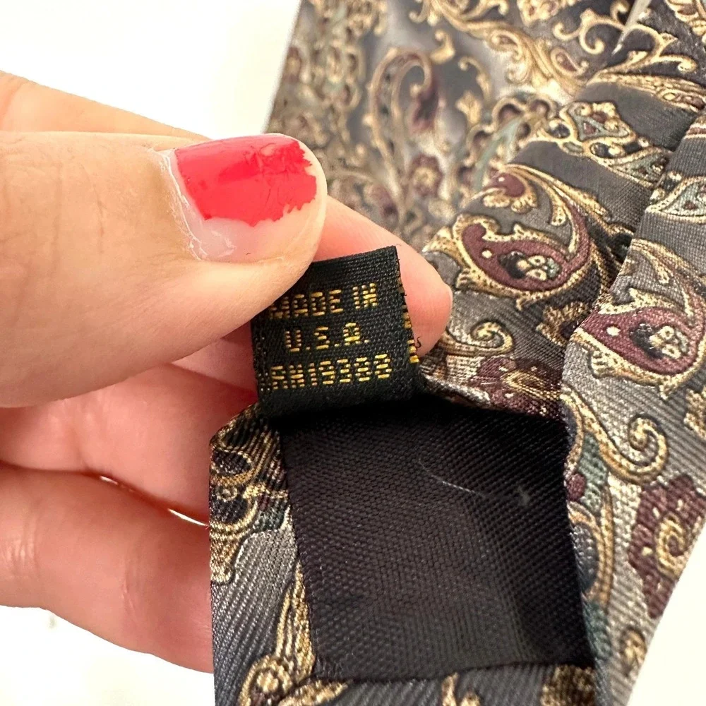 VTG Karl‎ Lagerfeld Silk Paisley Tie 90s Earth Tone Medallion USA Dark Academia